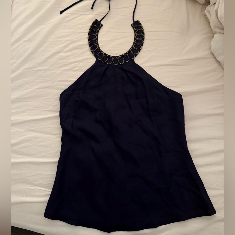 Chic CK Bradley Navy Halter Top with Unique Neckline